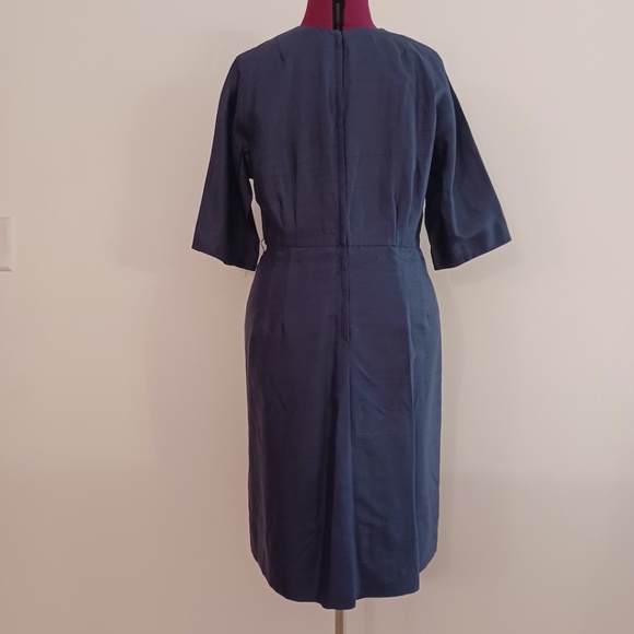 Vintage 1960s A Mendel Creation Size 20 Round Neck 3/4 Sleeve Blue Sheath Dress - Picture 2 of 11